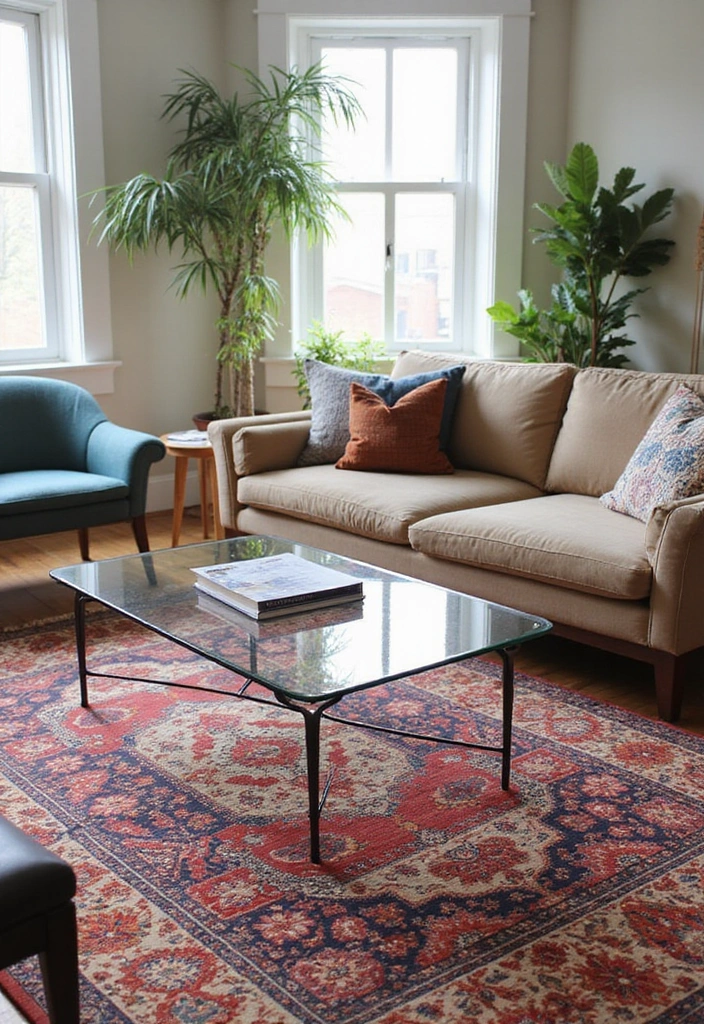 18 Jaw-Dropping Eclectic Apartment Decor Ideas to Mix Vintage Finds with Modern Touches! - 3. Vintage Rugs Under Modern Furniture