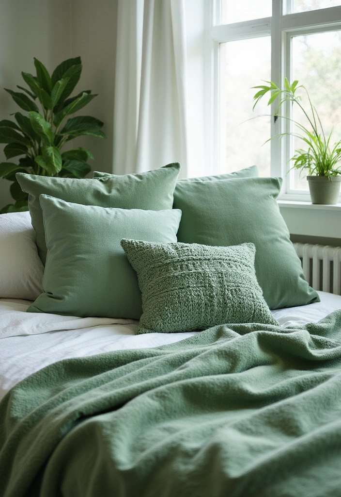 12 Minimalist Botanical Bedroom Ideas That Are Both Chic and Calming! - 11. Layer with Green Decor