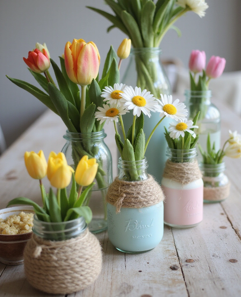 12 DIY Spring Home Decor Hacks to Freshen Up Your Space (You Won't Believe #6!) - 2. Recycled Glass Jar Vases